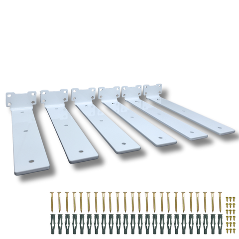 Seis Suportes 25cm de Parede para Prateleira Tipo Invisível Aço Durável Design Moderno Branco