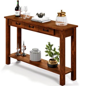 Aparador Buffet Sala De Estar 03 Gavetas 145cm W02 New Rústico Madeira Maciça Imbuia - Lyam Decor