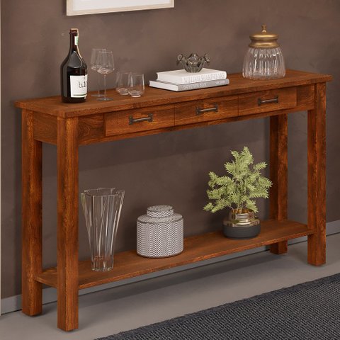 Aparador Buffet Sala de Estar 03 Gavetas 145cm W02 New Rústico Madeira Maciça Imbuia - Lyam Decor