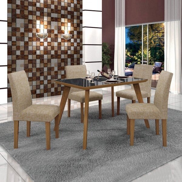 Conjunto Mesa Tampo de Vidro Preto Lavínia e 4 Cadeiras Olímpia Leifer Menor preço em Conjunto Mesa Tampo de Vidro Preto Lavínia e 4 Cadeiras Olímpia Leifer