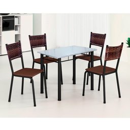Conjunto de Mesa Vitoria 100x60 com 4 Cadeiras 200 Gol Tampo Ardósia Off/aço/corino/marrom - 2