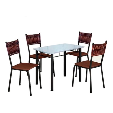 Conjunto de Mesa Vitoria 100x60 com 4 Cadeiras 200 Gol Tampo Ardósia Off/aço/corino/marrom