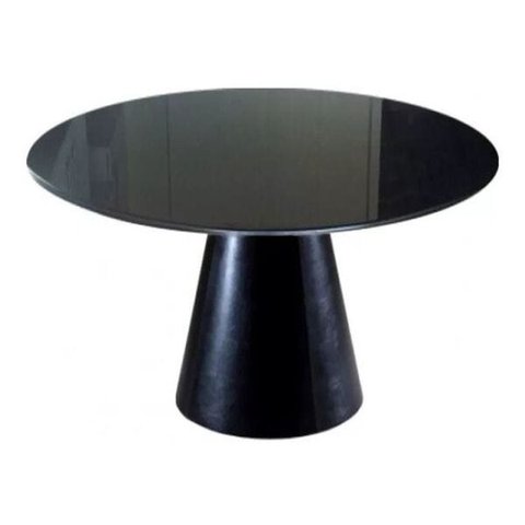 Mesa de Jantar Cone 80cm Laqueada + Vidro 4mm - Preto