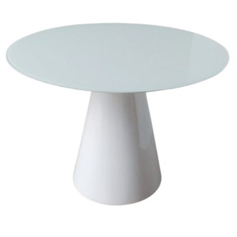 Mesa de Jantar Cone 100cm Laqueada + Vidro 4mm - Branco
