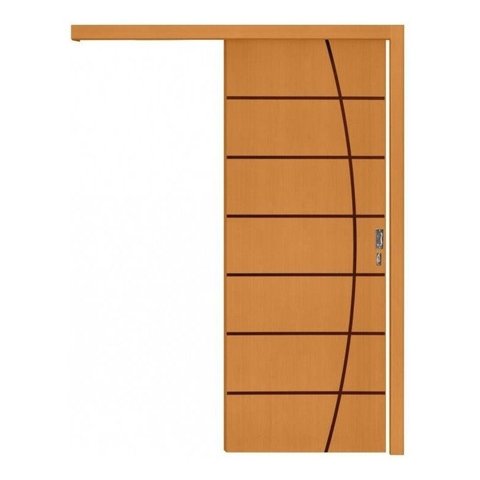 Porta de Correr com Trilho de Madeira Folha Frisada 210 (a) X 82 (l) C/fechadura