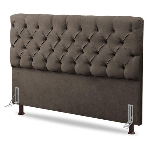 Cabeceira Cama Box Casal Queen Size Lylla 160cm Capitonê com Frame Linho Cacau - Desk Design