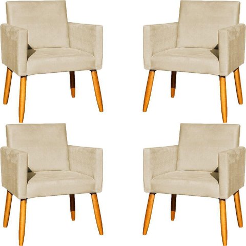 Kit 4 Poltrona para Sala Recepção Consultório Cadeira Nina Pés Palito Bege Suede