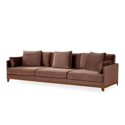 Sofá 3 Lugares com Base em Mdf, Veludo Marrom, 2,62m