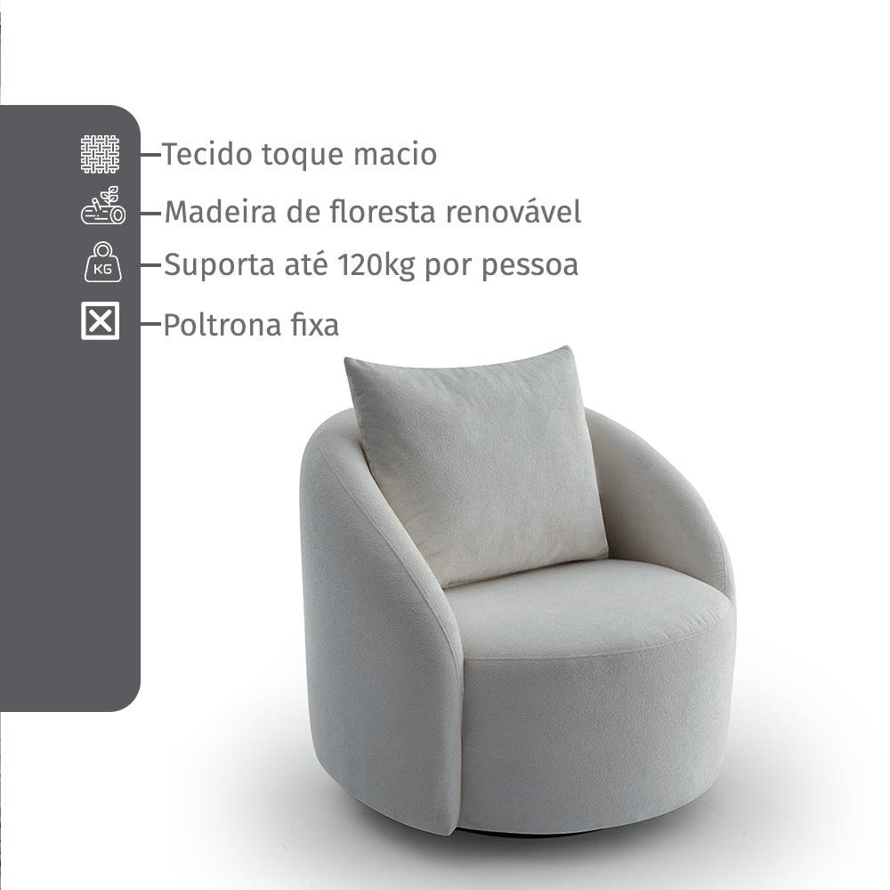 Poltrona Decorativa Orgânica Boucle Bege Cali Estofama - 5