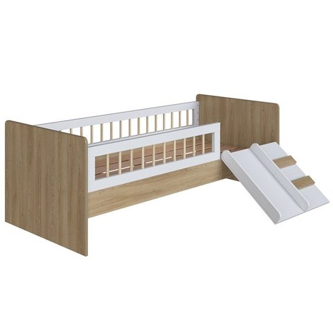 Cama Montessoriana Escada e Escorrega Aft010 Aveiro Oak Branco Comm