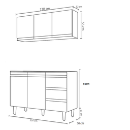 Armário de Cozinha com Balcão 120cm Andréia com Tampo Mdp Branco Ajl - 3