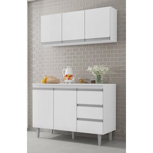 Armário de Cozinha com Balcão 120cm Andréia com Tampo Mdp Branco Ajl