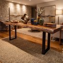 Ver imagem 1 de Aparador Mesa Mesa Madeira Maciça Rústico Prancha Única Live Edge Base Aço Luxo