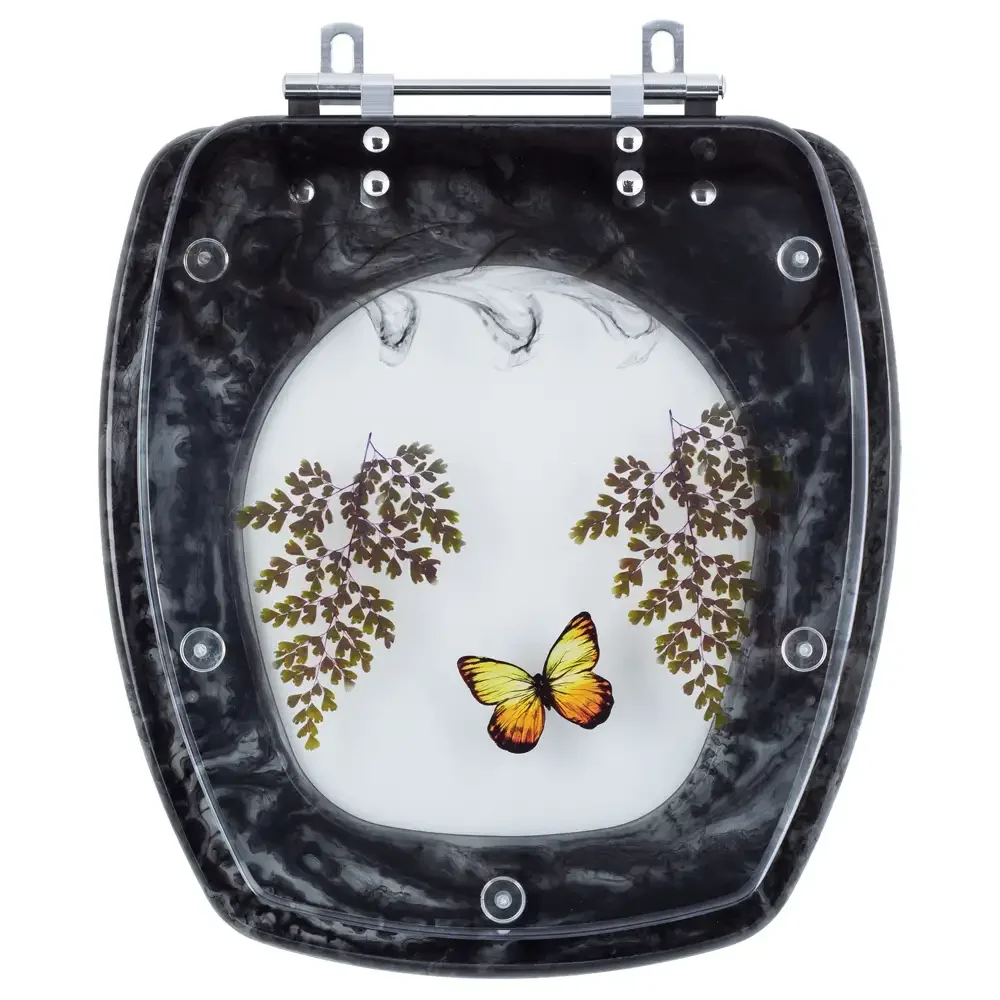 Assento Sanitario Poliester Decorado Borboleta Primula Plus Preto para vaso Fiori - 1