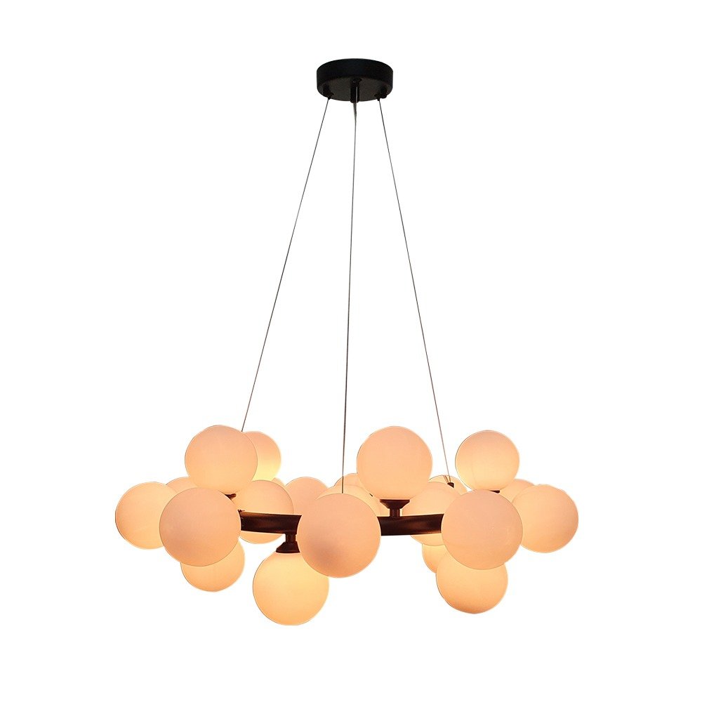 Lustre Pendente Moderno Redondo Preto com 25 Globos Branco - 1