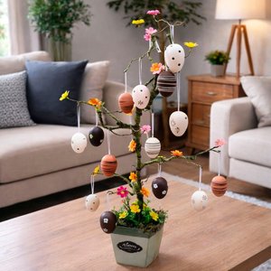 Arvore Páscoa Osterbaum Verde Enfeite Vaso Ovos Coelho 80cm