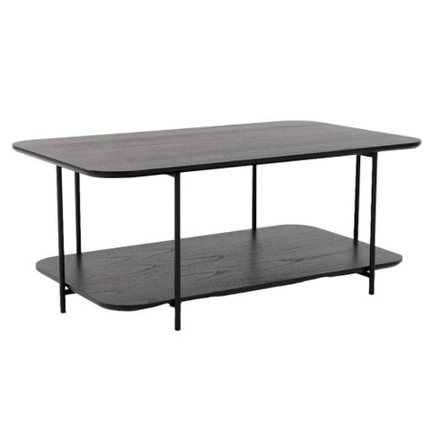 Mesa de Centro Lógica Retangular Tampo MDF Ébano Base Metal 90cm Preto Nacional Móveis