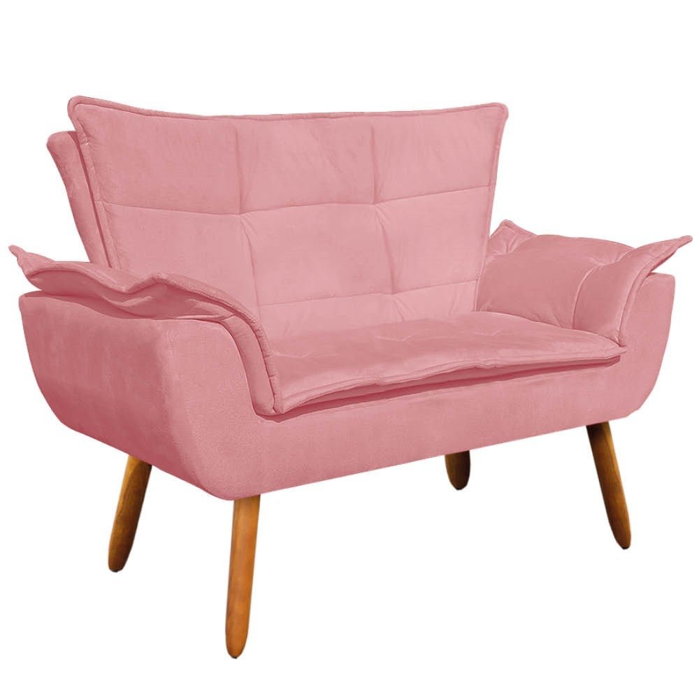 Kit Namoradeira e 2 Poltronas Giratórias Cromada Opla Suede Rose - Ibiza - 3