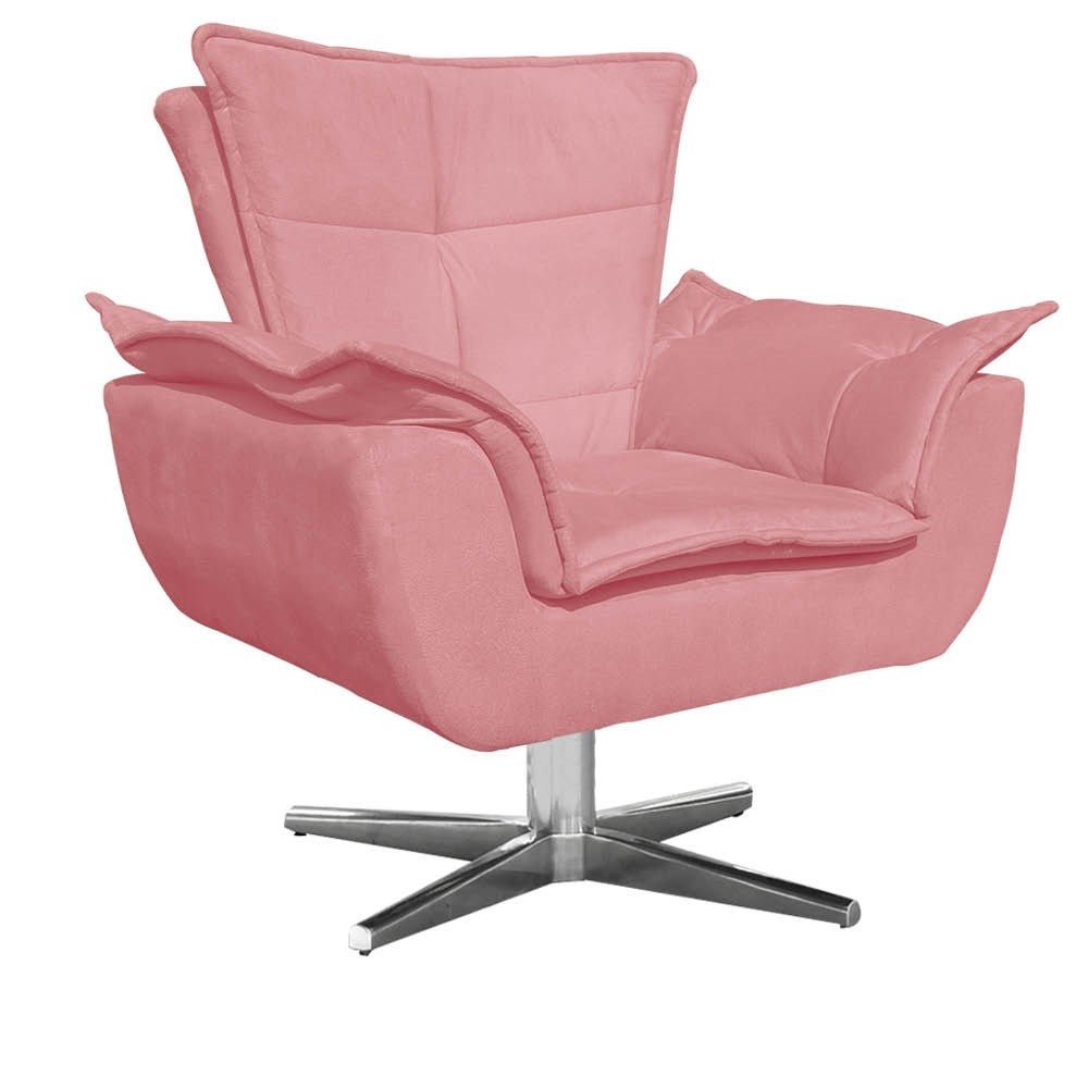 Kit Namoradeira e 2 Poltronas Giratórias Cromada Opla Suede Rose - Ibiza - 2