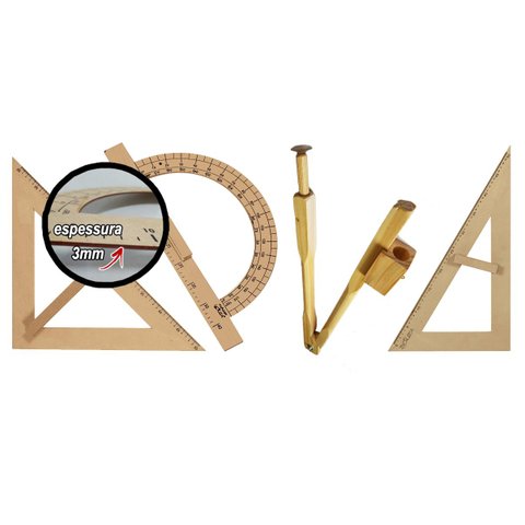 Kit Geométrico do Professor MDF/Pinus Sem Régua e Com Compasso Para Quadro Branco 40 cm Souza 2937, 
