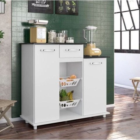 Balcão Multiuso com Fruteira 2 Portas 1 Gaveta Bianca Nicioli Branco