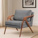 Ver imagem 1 de Poltrona Decorativa Mona Linho Premium e Pés Madeira Maciça:cinza