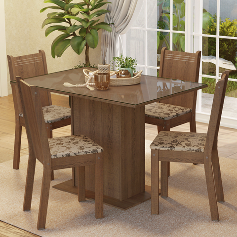 Conjunto Sala de Jantar Mesa Tampo de Vidro 4 Cadeiras Madesa