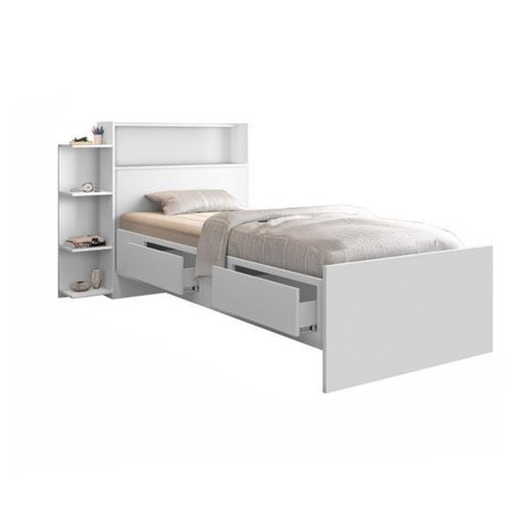 Cama Isa Solteiro com 2 Gavetas e Baú Cambel Branco
