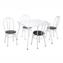 Ver imagem 1 de Mesa com 4 Cadeiras Branca 90x90 Assento Preto Floral - Fil Móveis