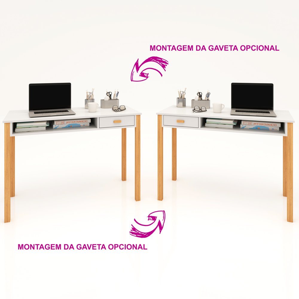 Escrivaninha Connect 1 Gaveta Off White / Amêndoa - Lh Móveis - 5