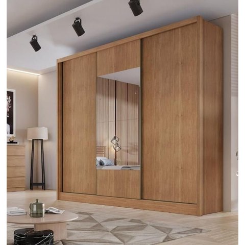 Guarda Roupa Casal 3 Portas 8 Gavetas com Espelho Arezzo - Móveis Novo Horizonte - Cumaru