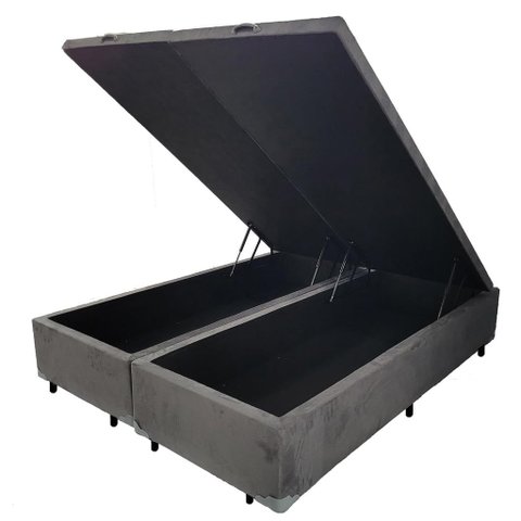 Cama Box Bau Cinza Suede King 1,93cm Premium Blindada Super Reforçada