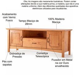 Rack para Tv 60 Polegadas 2 Portas 100% Madeira Maciça Bella Carvalho Fosco - 4