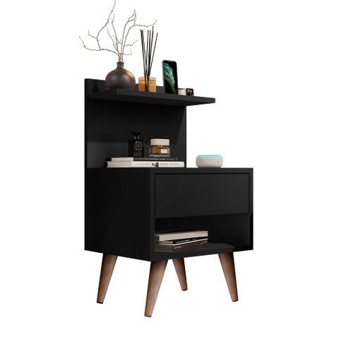 Mesinha de Cabeceira Quarto Cama Pés Palito Decoração Preto