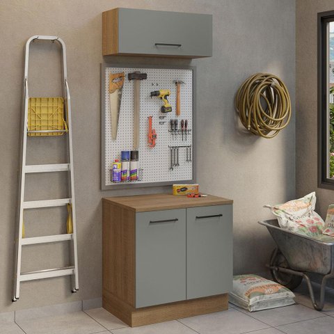 Kit com Balcão e Armário Aéreo Multiuso 80cm Agata Madesa