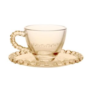 Jogo de 8 Pecas Diamante para Cafe em Cristal 80ml Cor Ambar Luster