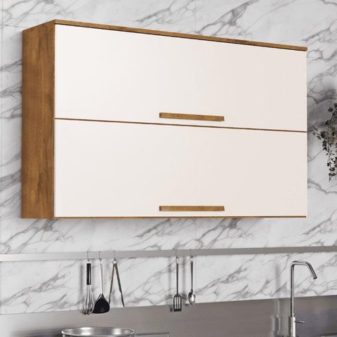 Armário de Cozinha 2 Portas Basculante 1,20m Castanho/off White
