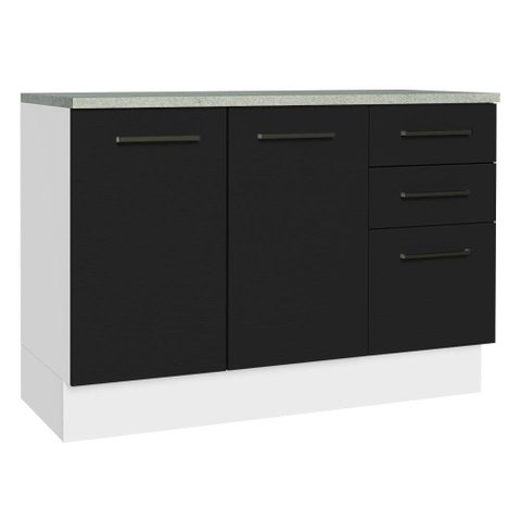 Balcão de Pia Cozinha 2 Portas e 3 Gavetas (Com Tampo) Branco/Preto Agata Madesa