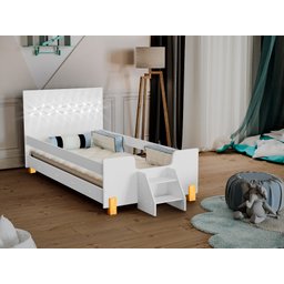 Cama Solteiro Elisa com Led na Cabeceira e Barra de Proteção - 1 Cama Solteiro Elisa com Led na Cabeceira e Barra de Proteção - 1