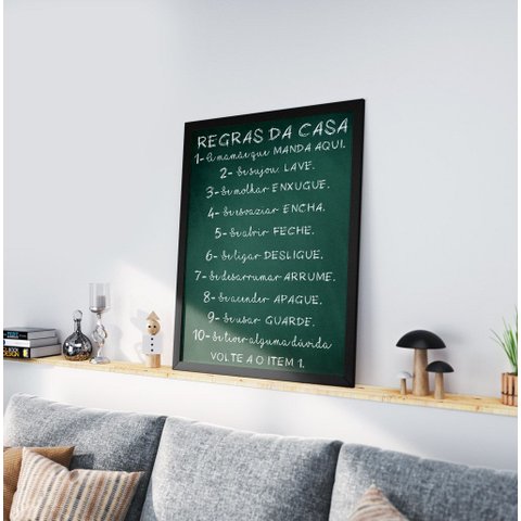 Quadro Decorativo Moldura Preta 30x40cm Regras da Casa