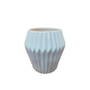 Vaso de Cerâmica Branco Riscado 14 x 11 cm