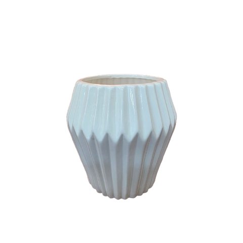 Vaso de Cerâmica Branco Riscado 14 x 11 cm