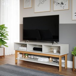 Rack para Tv Sala Quarto Home Balcão Bancada Mdf 135cm Branco Off White Nature Tóquio Permobili - 1
