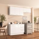 Ver imagem 1 de Cozinha Amara 3 Peças 200x224,5cm Armários Aéreos Balcão c/ Tampo e Rodapé Branco 250093