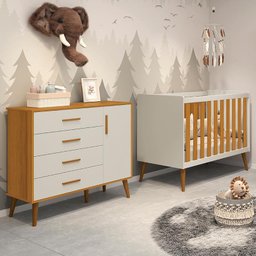 Jogo de Quarto Infantil Isis Cômoda 1 Porta e Berço Areia/savana Pés Retrô P/ Quarto de Bebê Reller - 2