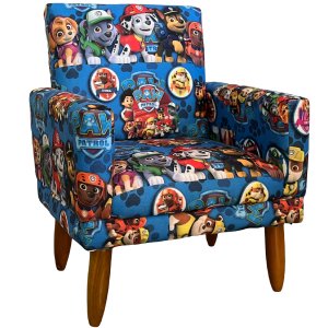 Poltrona Decorativa Infantil Para Quarto Sala De Brinquedos Suede Estampa Cachorros Pé Castanho