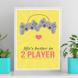 Quadro Decorativo Casal Gamer 33x24cm - com Vidro:moldura Preta - 2