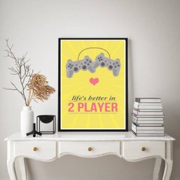 Quadro Decorativo Casal Gamer 33x24cm - com Vidro:moldura Preta - 1