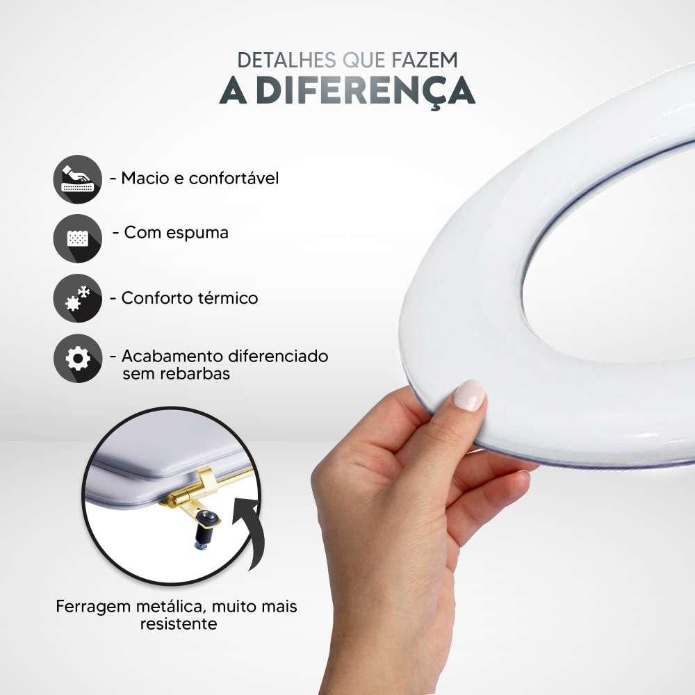 Assento Sanitario Almofadado Convencional Oval Bone para Vaso Ideal Standard com Ferragem Dourada - 5