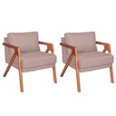 Ver imagem 1 de Kit 02 Poltronas Decorativas Mona Base Madeira Linho Rosê